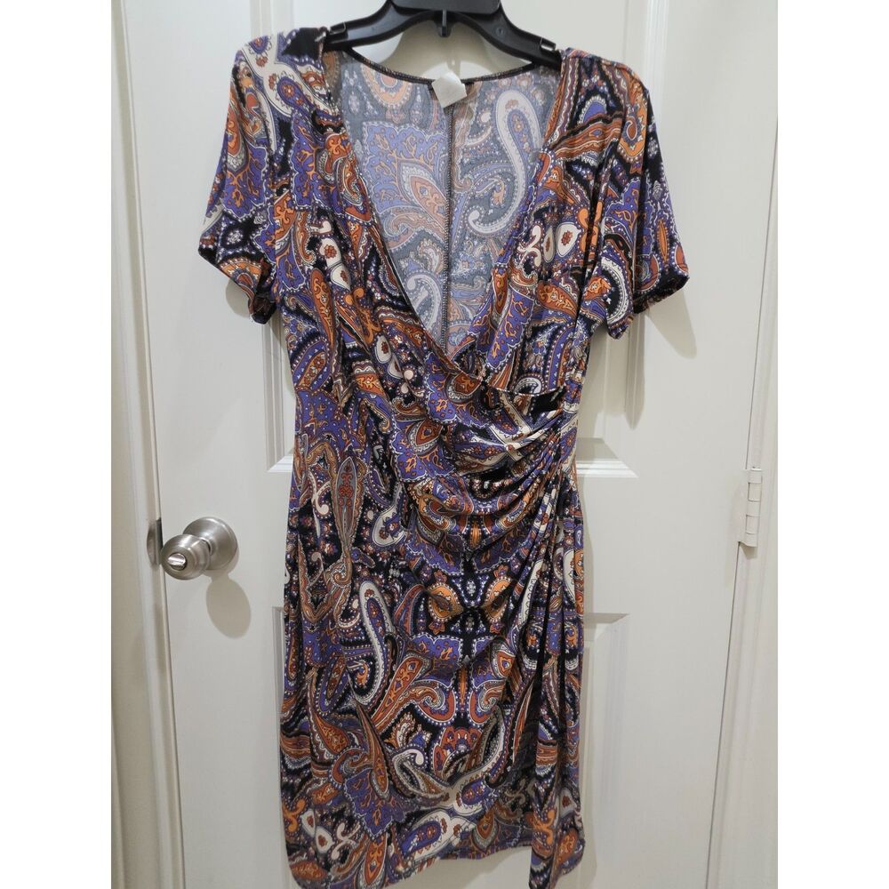 Fall Paisley Print Jersey Knit Dress Size Large